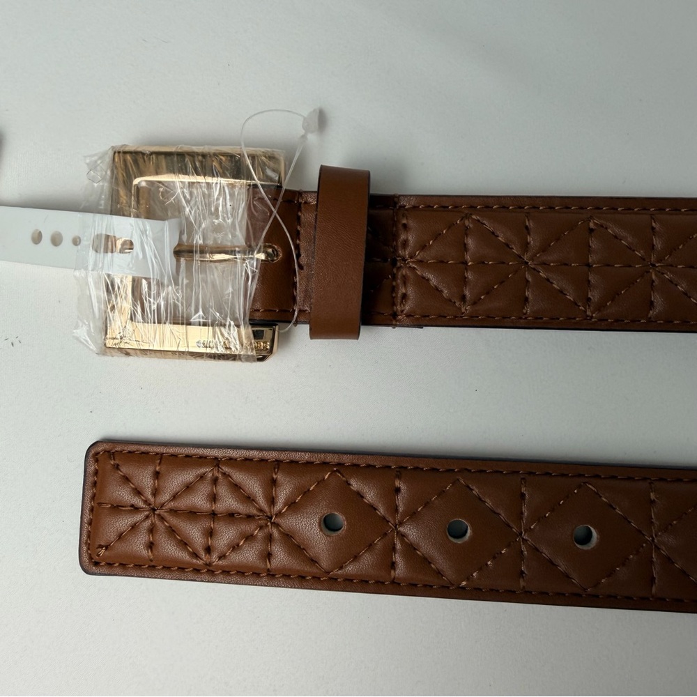 Michael Kors Brown Quilted Belt with Gold Buckle size XL genuine leather